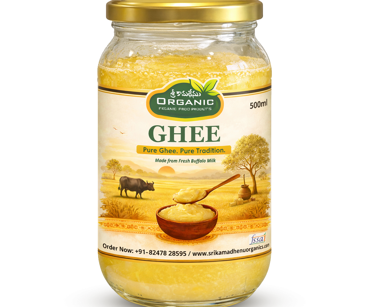 Premium quality Buffalo Ghee with a rich, creamy texture and authentic taste. Perfect for traditional cooking, sweets, and flavorful family recipes.