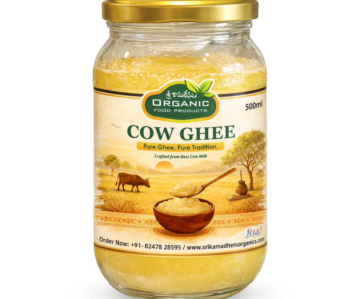 Premium quality Cow Ghee prepared using traditional methods. Rich in aroma, authentic in taste, and perfect for everyday cooking and wellness.