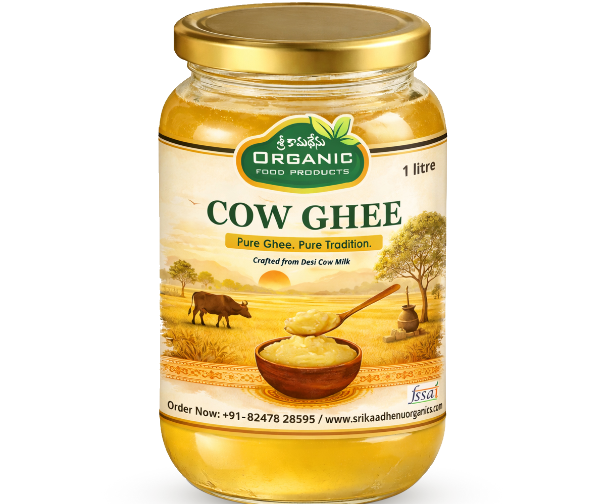 Premium quality Cow Ghee with rich aroma, authentic taste, and natural goodness. Perfect for daily cooking, wellness, and healthy family meals.